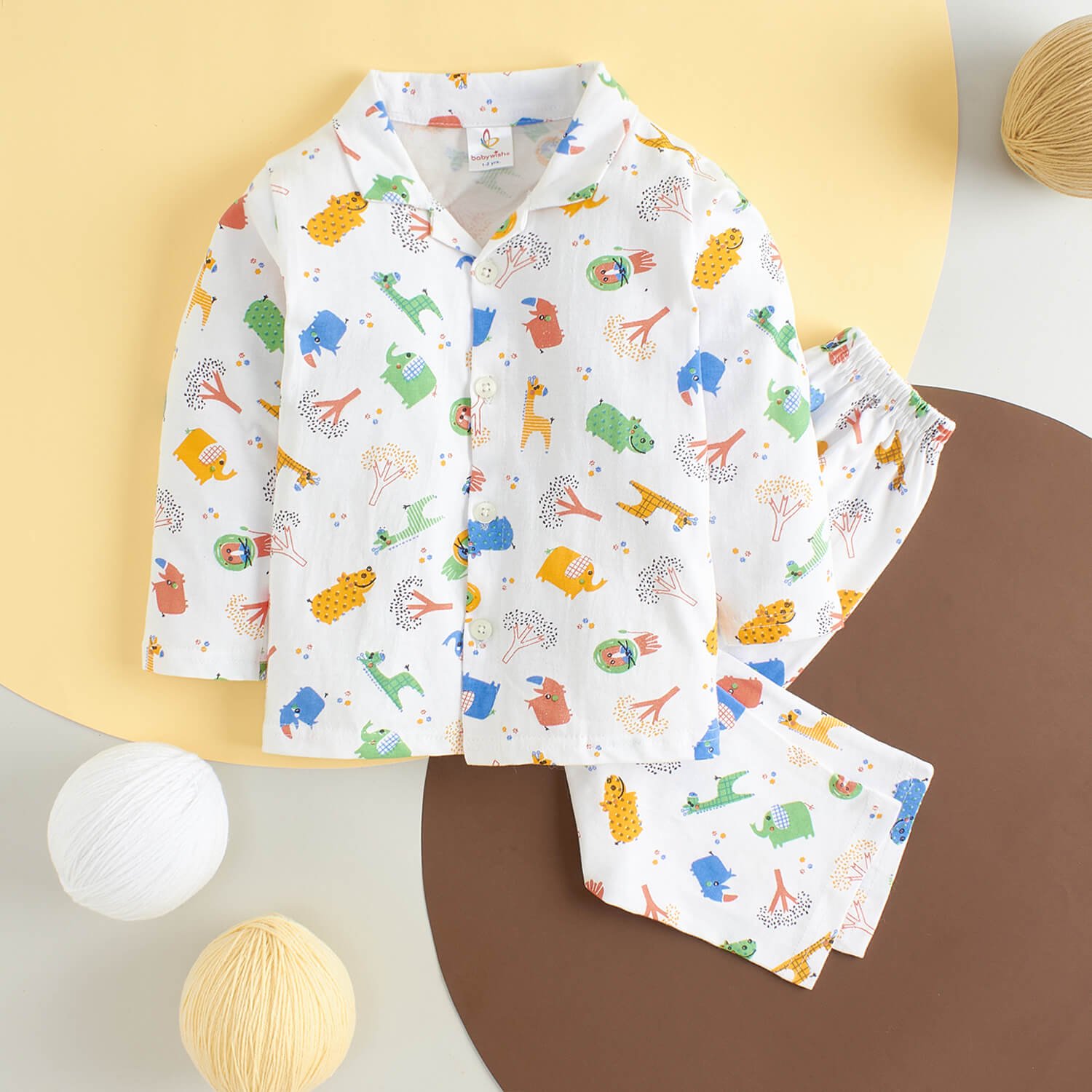 Baby Cotton Night Suit Set with Cute Animal Print – Unisex Sleepwear for Toddlers