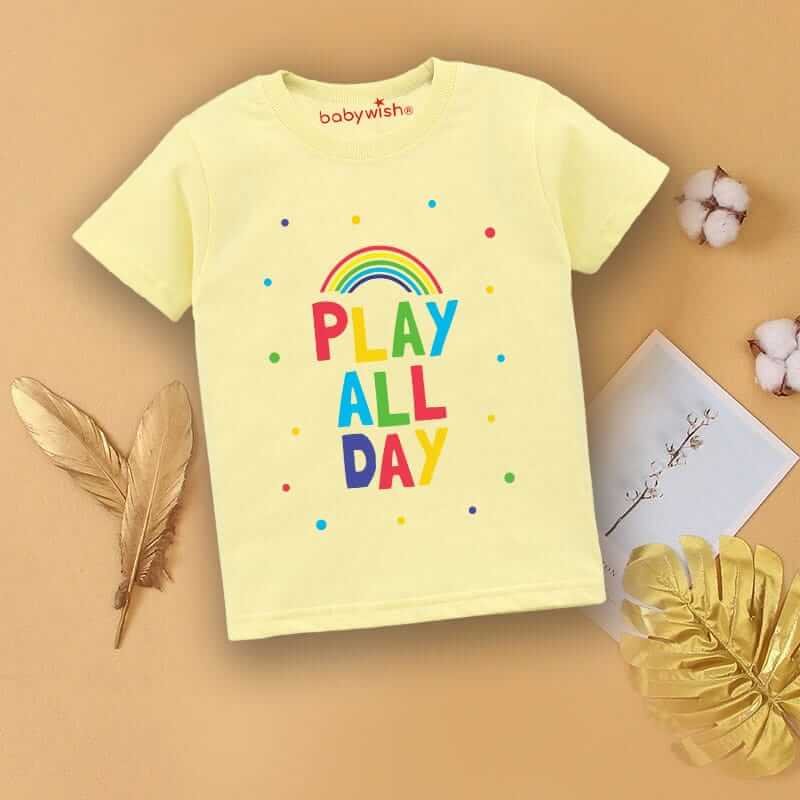 Printable Family T-shirt for Kids Clothes Unisex Newborn Topwear Outfit Cotton Tshirt Half Sleeve Round Neck Dress for Boy n Girl "Play All Day"