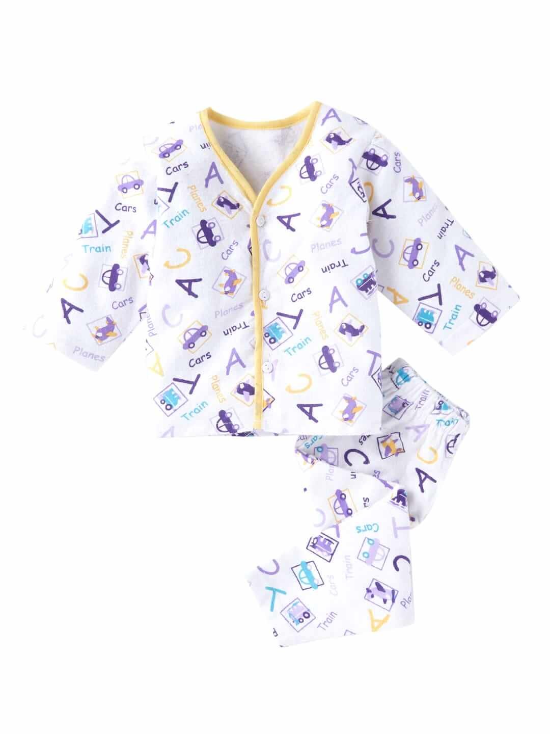 Kids Top Bottom Baby Jhabla Set – Full Sleeve Pure Flannel T-shirt & Pajama Set for Babies, Lemon Flannel Alphabet Print, Warm and Comfortable Outfit for Boys & Girls