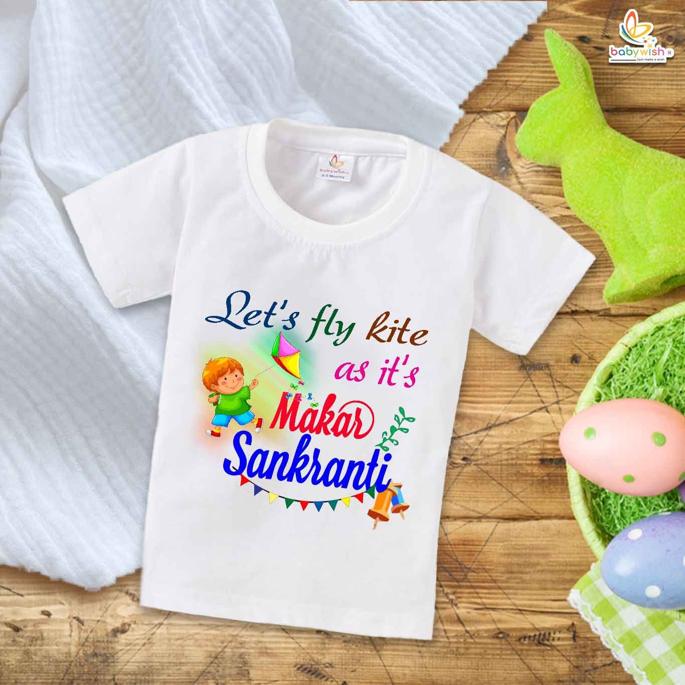 Let's Fly Kite My First Makar Sankranti Baby T-Shirt – Cute Newborn & Infant Festival Outfit | Makar Sankranti Kite Flying T-shirt – Babywish