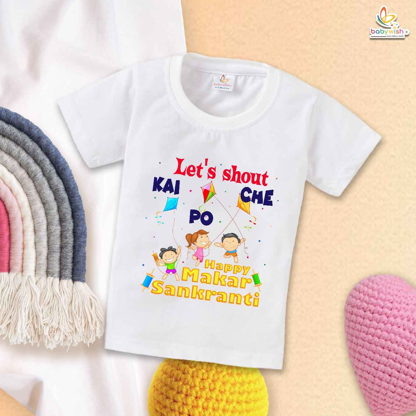Let's Shout on Makar Sankranti Baby T-Shirt – My First Makar Sankranti Festival T-shirt for Newborn & Infant | Cute Baby Outfit – Babywish
