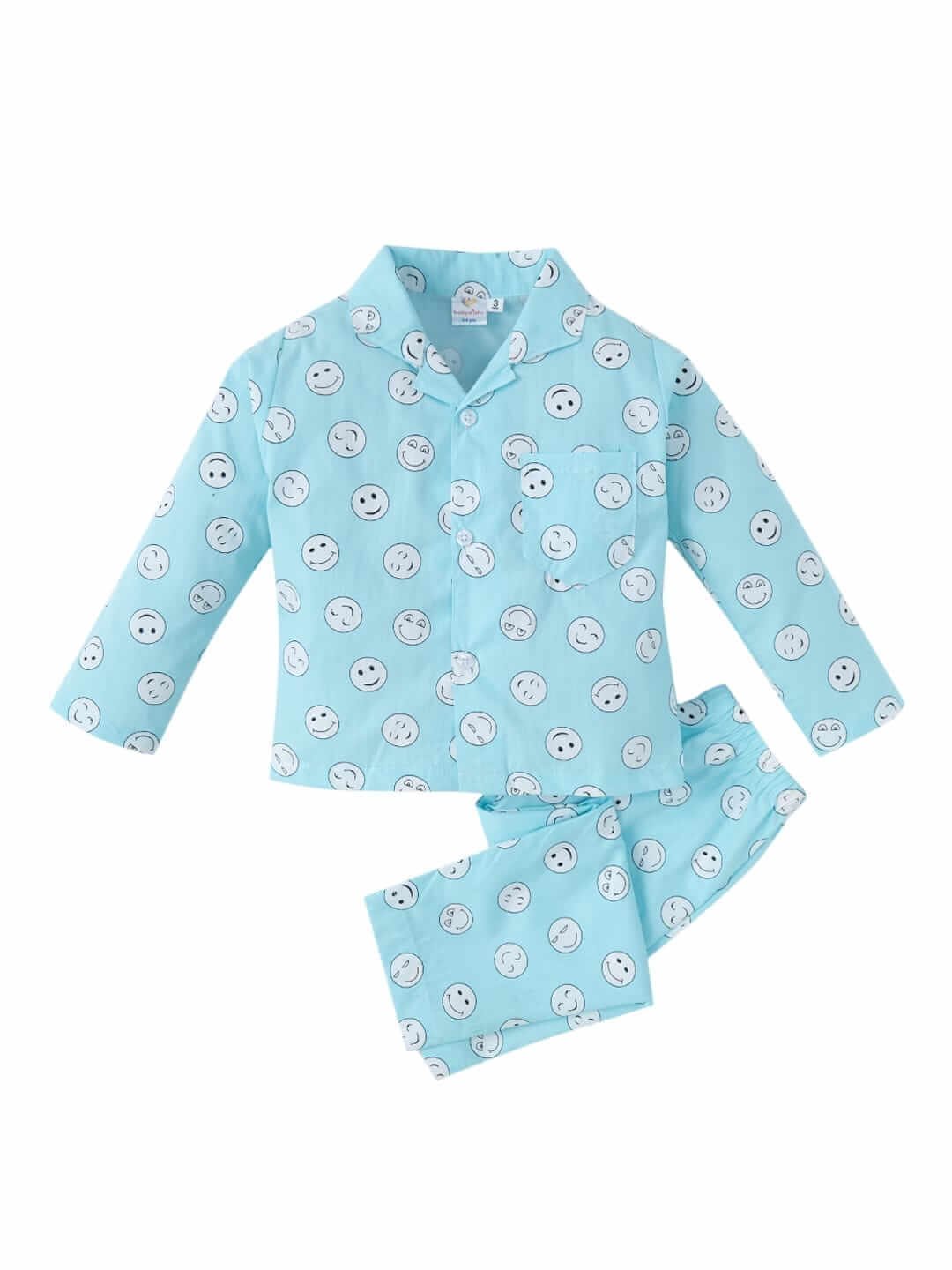 Kids Sleepsuit for Baby Boys and Girls Long Sleeve Topwear and Pajamas Set Baby Clothing Sleepwear Set Light Blue Smiley Print Perfect for Newborns and Toddlers