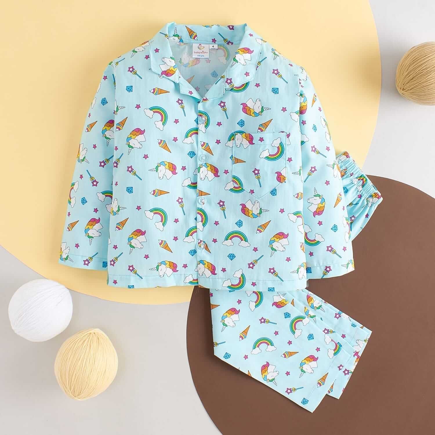 Kids Sleepsuit for Baby Boys and Girls Long Sleeve Topwear and Pajamas Set Baby Clothing Sleepwear Set Light Blue Unicorn Rainbow Perfect for Newborns and Toddlers