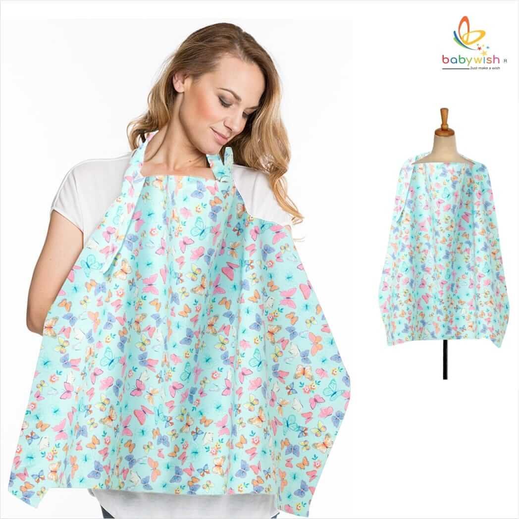 Nursing covers for Mother Breathable feeding cover for Breastfeeding 360° Coverage Protection Cover - Mint Butterfly Garden
