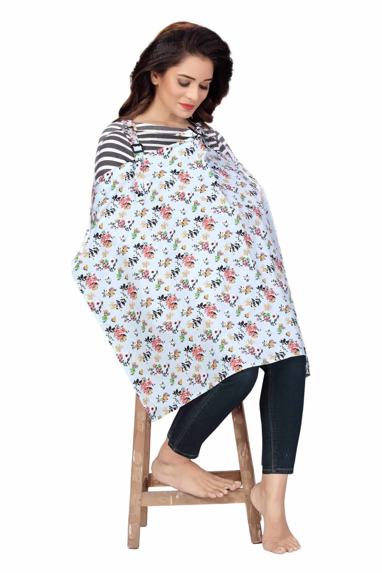 Nursing covers for Mother Breathable feeding cover for Breastfeeding 360° Coverage Protection Cover - Light Blue Floral Theme