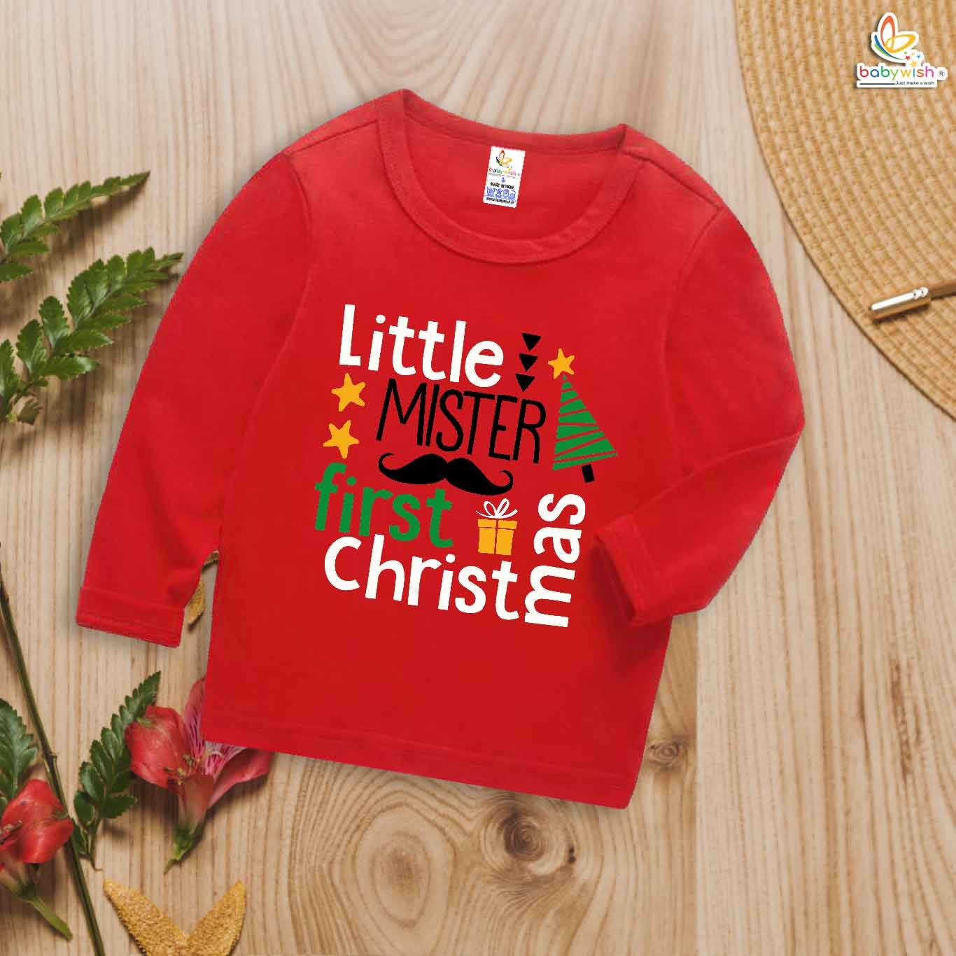 Little Mister's First Christmas T-Shirt | My First Christmas Full Sleeve Baby Tee | Holiday Outfit for Baby Boys – Babywish