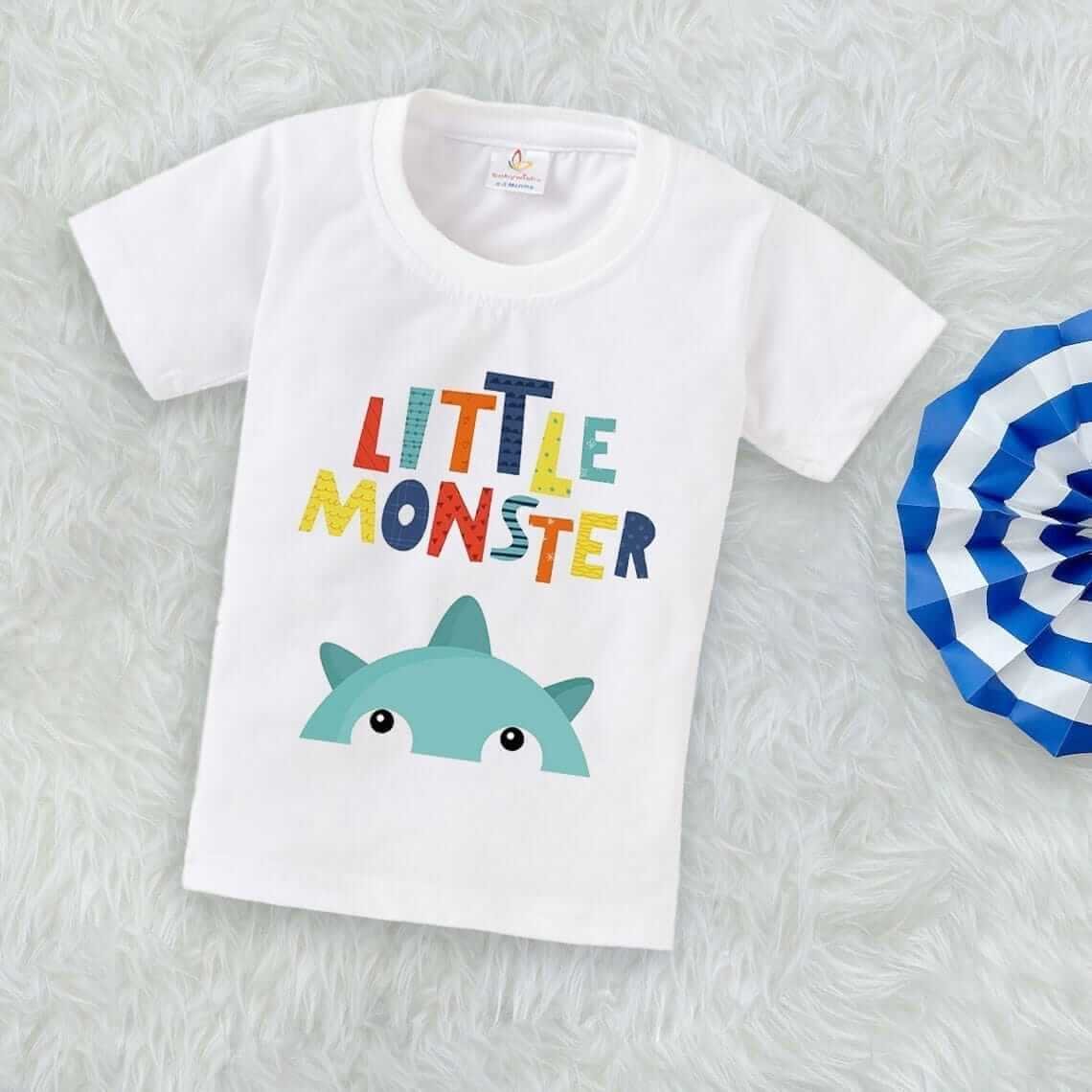 Printable Family T-shirt for Kids Clothes Unisex Newborn Topwear Outfit Cotton Tshirt Half Sleeve Round Neck Dress for Boy n Girl "Little Monster Theme"
