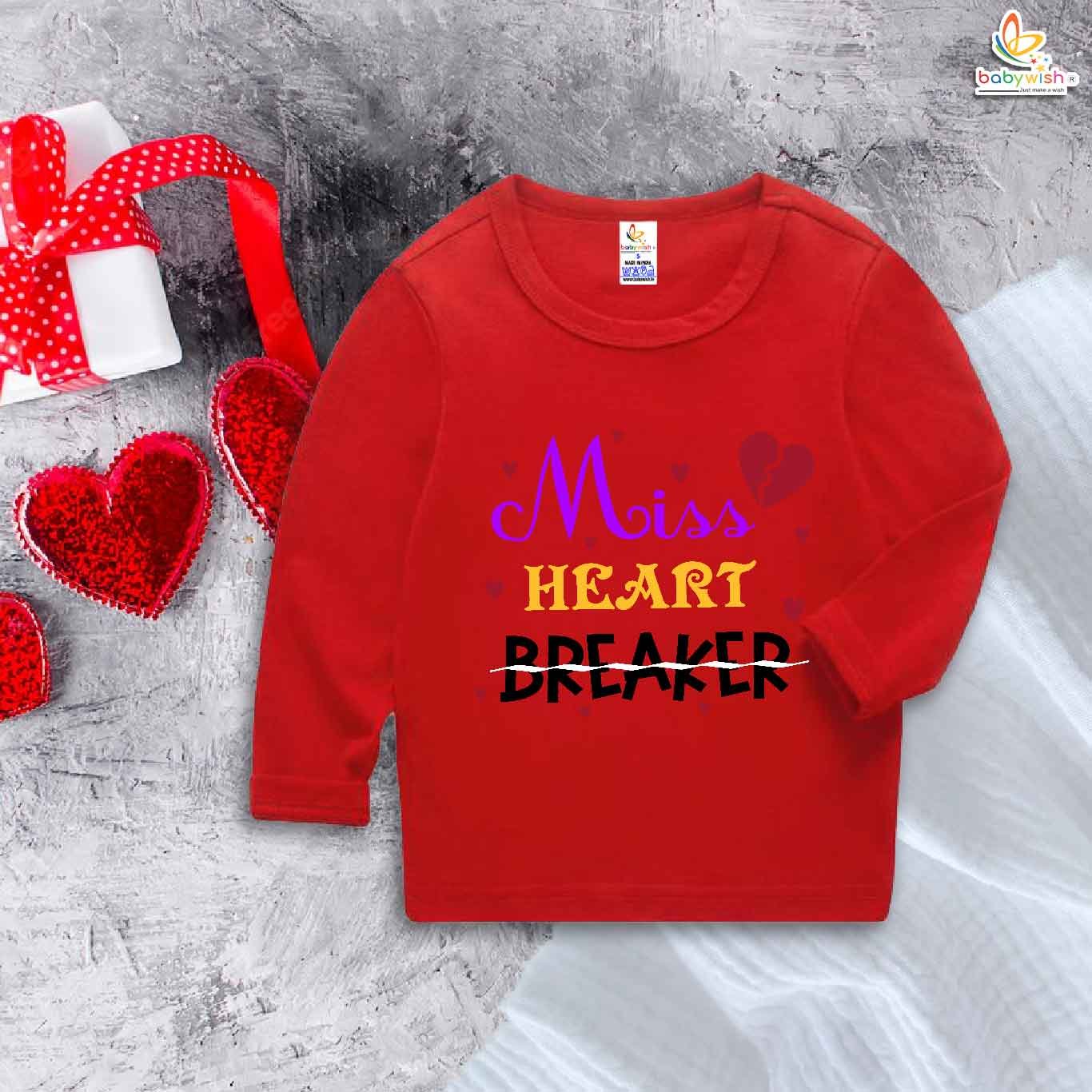 Miss Heart Breaker Baby Girl Valentine's Day T-Shirt – My First Valentine’s Day Full Sleeve Outfit | Cute Baby Clothes for Girls | Gift for Newborn & Infant – Babywish