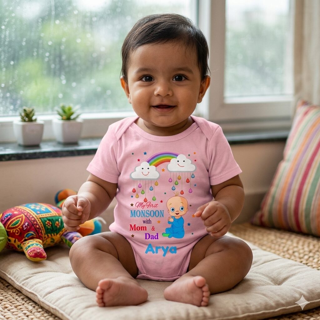Personalized First Monsoon Baby Romper
