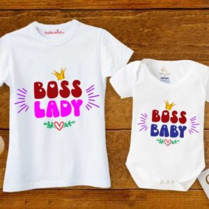 Mother’s Day Special Combo – White T-Shirts and Romper Sets for Mother & Baby, Matching Soft & Comfortable Outfits, Perfect Gift for Mother & Baby, Combo Pack of 2