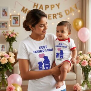 our first mothers day mom baby matching outfit baby romper and mom t shirt twinning set with custom name