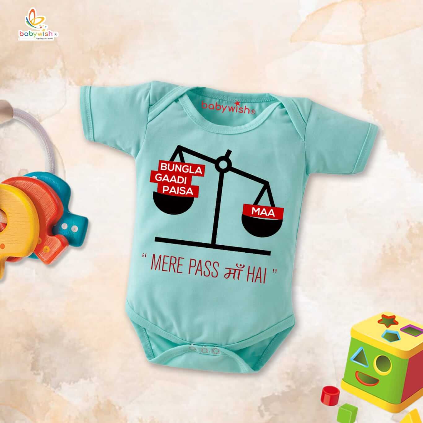 Mothers Day Special Baby Outfit Half Sleeve Unisex Romper Onesies for Newborn baby - Sea Green, 9-12 Months