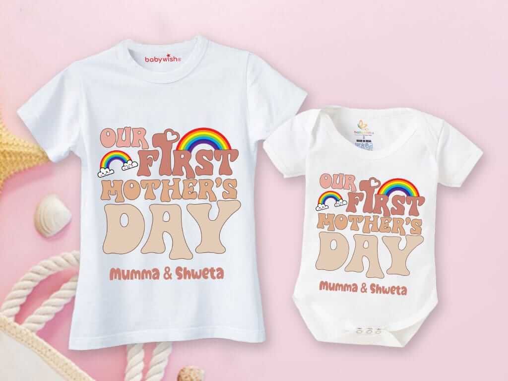 Mother’s Day Special Combo – White T-Shirts and Romper Sets for Mother & Baby, Matching Outfits, Soft & Comfortable, Perfect Gift for Mother’s Day, Combo Pack of 2