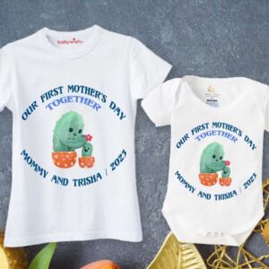 Mother’s Day Special Combo – White T-Shirts and Romper Sets for Mother & Baby, Matching Soft & Comfortable Outfits, Perfect Gift for Mother & Baby, Combo Pack of 2