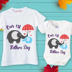 Our 1st Mother’s Day matching mom and baby t-shirt set with cute elephant print Babywish cotton outfit