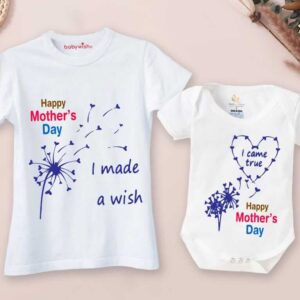 Mother’s Day matching mom and baby t-shirt set with I made a wish print Babywish cotton outfit