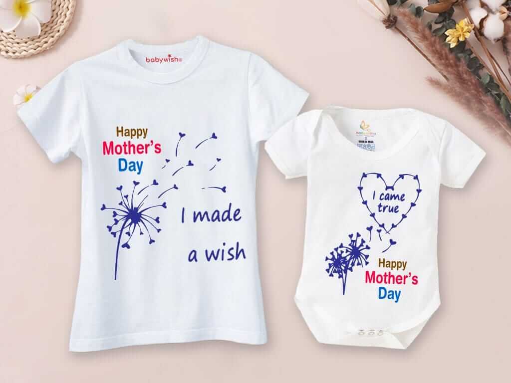 Mother’s Day Special Combo White T-Shirts and Romper Sets for Mother & Baby – Cute Matching Outfit Combo Pack of 2, Perfect Gift for Mom and Newborn