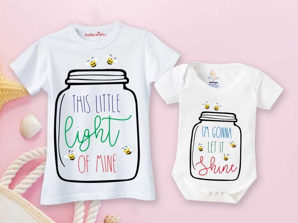 Mothers Day Special Combo White T-Shirts and Romper Sets for Mother and baby Combo Pack of 2