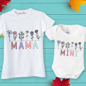 Mama Mini Matching T-Shirt Set Mom and Baby Outfit Cute Mommy and Me Floral Print Combo White Outfit Baby Size (0-12 Months) | Babywish
