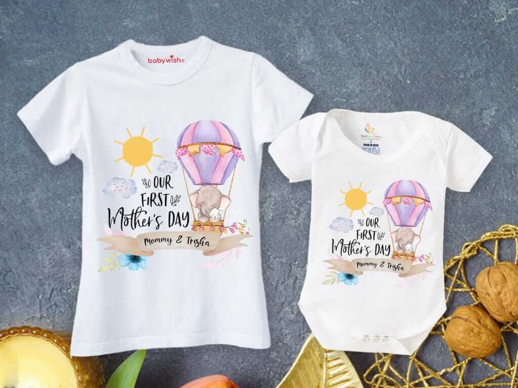 Mother’s Day Special Combo – White T-Shirts and Romper Sets for Mother & Baby, Matching Soft & Comfortable Outfits, Perfect Gift for Mother & Baby, Combo Pack of 2