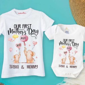 First mother’s day baby outfit romper promoted to mommy daddy teddy print India