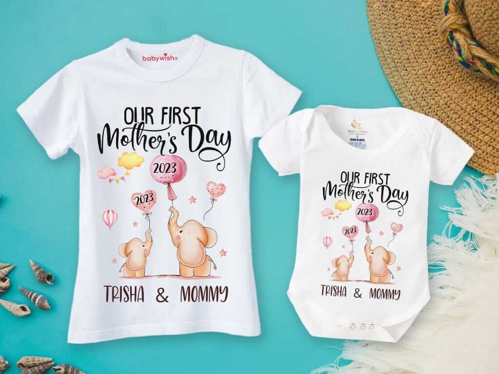 Mother’s Day Special Combo – White T-Shirts and Romper Sets for Mother & Baby, Matching Soft & Comfortable Outfits, Perfect Gift for Mother’s Day Celebration, Combo Pack of 2