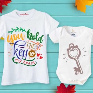 first mother’s day mom and baby matching outfit key print t-shirt and romper combo
