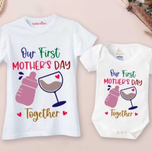 Mother’s Day Special Combo – White T-Shirts and Romper Sets for Mother & Baby, Matching Soft & Comfortable Outfits, Perfect Gift for Mother & Baby, Combo Pack of 2