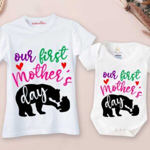 Mother’s Day Special Combo – White T-Shirts and Romper Sets for Mother & Baby, Matching Outfits, Soft & Comfortable, Perfect Gift for Mother’s Day, Combo Pack of 2