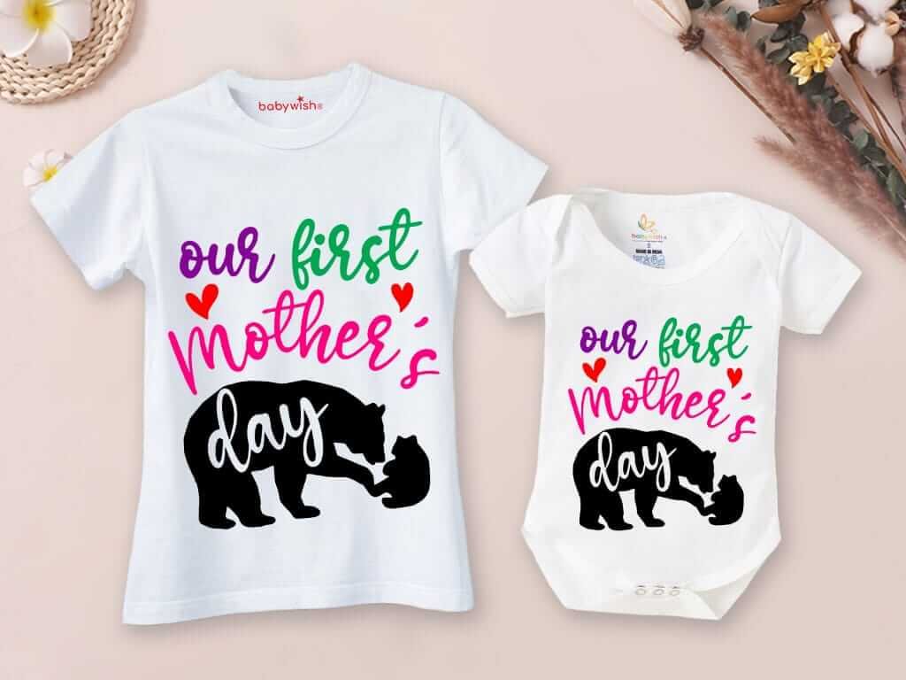 Mother’s Day Special Combo – White T-Shirts and Romper Sets for Mother & Baby, Matching Outfits, Soft & Comfortable, Perfect Gift for Mother’s Day, Combo Pack of 2