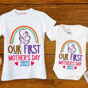 First Mother’s Day baby romper with rainbow print cute newborn outfit India