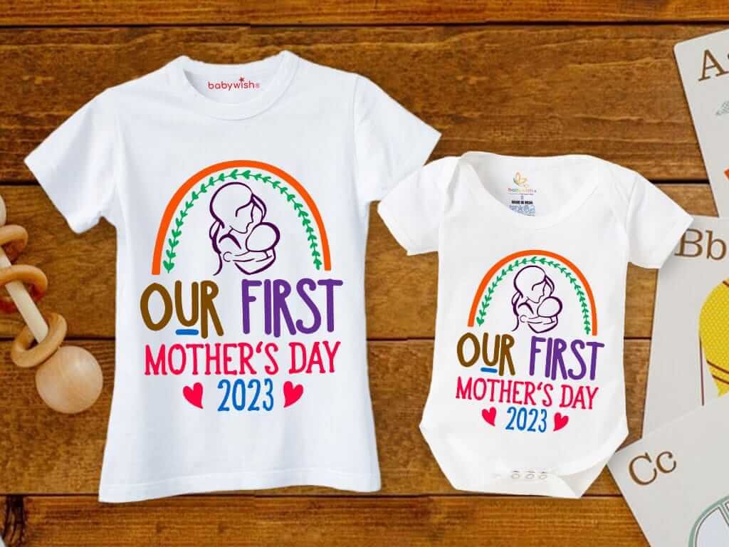 Mother’s Day Special Combo – White T-Shirts and Romper Sets for Mother & Baby, Matching Outfits, Soft & Comfortable, Perfect Gift for Mother’s Day, Combo Pack of 2