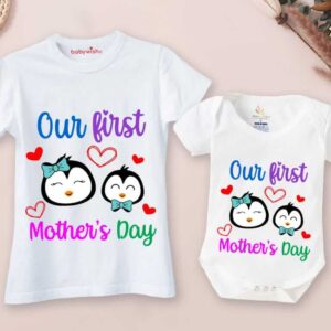 Mama Mini Matching T-Shirt Set Mom and Baby Outfit Cute Mommy and Me Floral Print Combo White Outfit Baby Size (0-12 Months)| Babywish