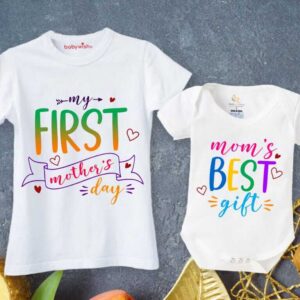 Mother’s Day Special Combo – White T-Shirts and Romper Sets for Mother & Baby, Matching Outfits, Soft & Comfortable, Perfect Gift for Mother’s Day, Combo Pack of 2