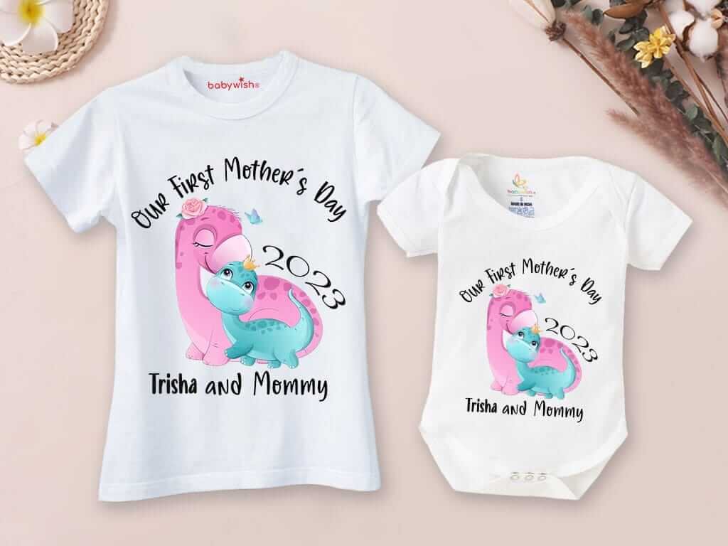 Mother’s Day Special Combo – White T-Shirts and Romper Sets for Mother & Baby, Matching Outfits, Soft & Comfortable, Perfect Gift for Mother & Baby, Combo Pack of 2