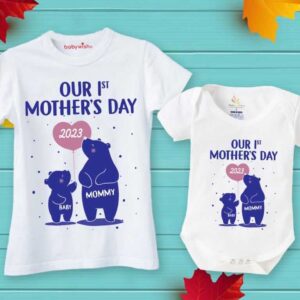 Our 1st Mother’s Day Matching T-Shirt Set Mom and Baby Outfit Cute Mommy and Me Combo White Outfit Baby Size (0-12 Months) | Babywish