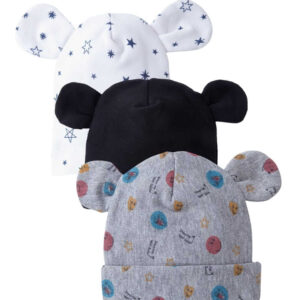 newborn baby cap set with bear ears