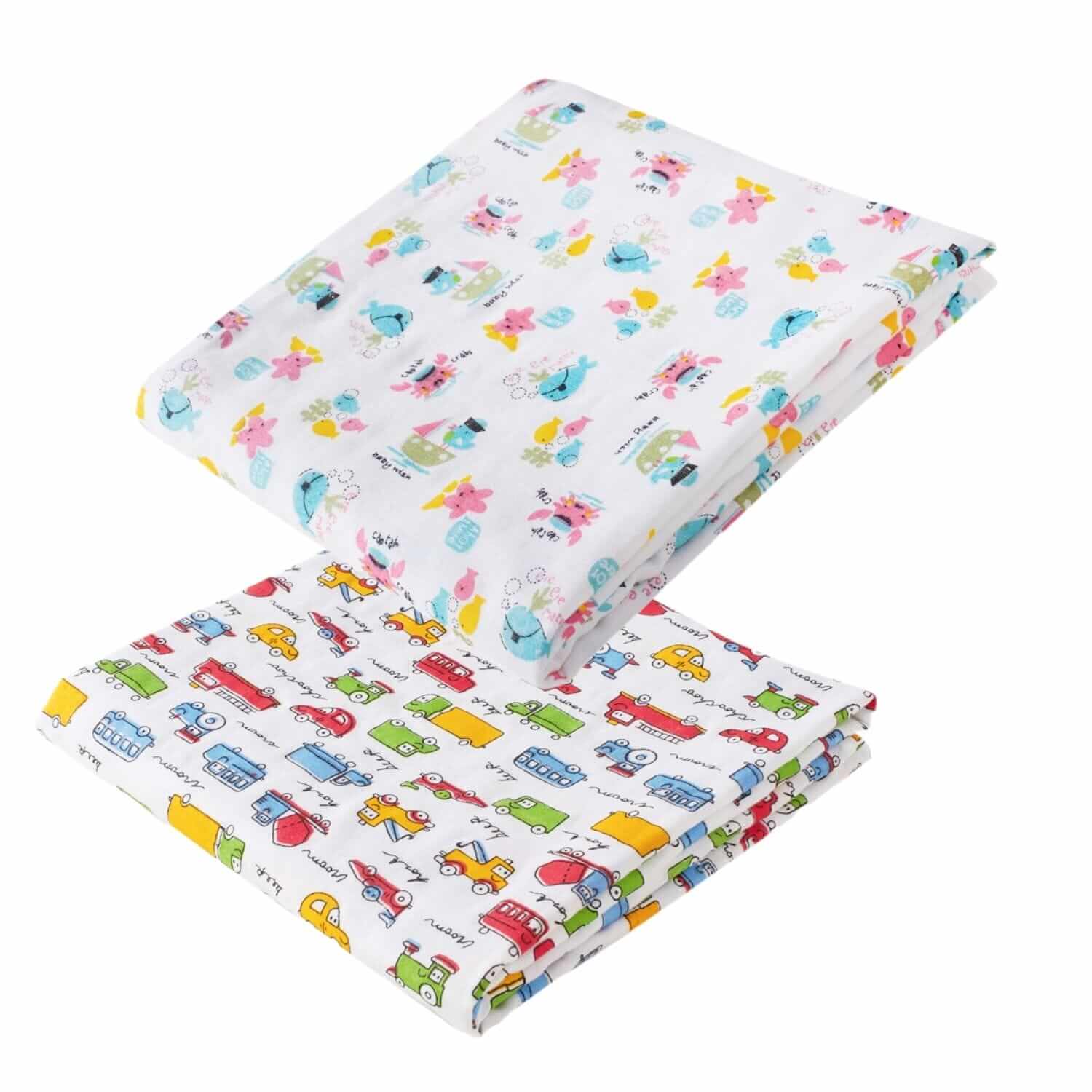Muslin Swaddle Blanket Combo Pack for Newborn Baby Soft Breathable Cotton Receiving Blanket Multipurpose Baby Wrap Cute Printed White Multicolor 0-3 Months | Babywish