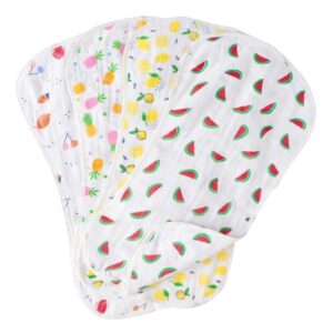 Organic Burp Cloths for Baby Boys and Girls, Triple Layer Soft Muslin, Multipurpose Baby Burp Cloth Gift Set, Fruits Print Designs, Ideal Newborn Essentials, Set of 4