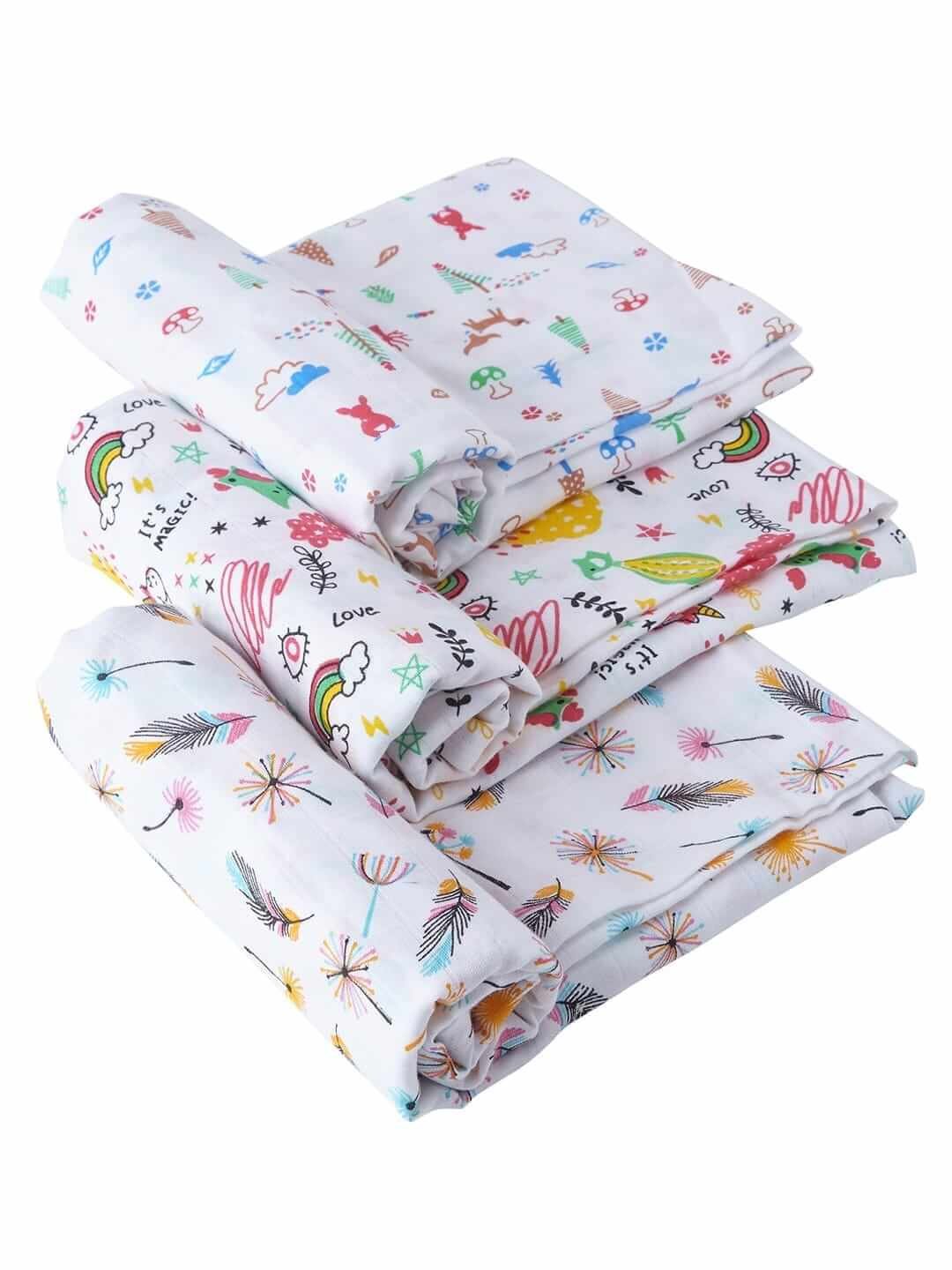 Muslin Swaddle Blankets 100% Organic for Newborn Baby – Soft Multipurpose Infant Swaddle 112x112cm, Breathable Cotton Wrap, Combo Pack of 3, Perfect for Sleeping, Nursing, and Baby Care