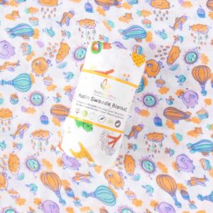 Babywish Premium Muslin Swaddle Blanket with Cute Hot Air Balloon, Elephant & Cloud Print – Soft, Breathable Multipurpose Baby Wrap for Newborns and Infants