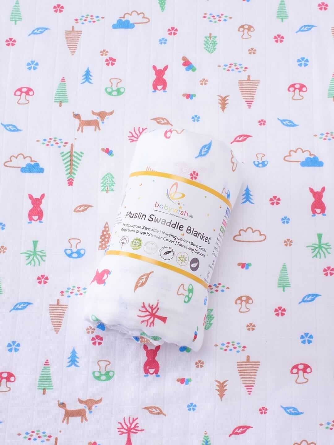 Babywish Soft Receiving Blanket for Newborn Baby Care Cozy Cotton Muslin Baby Blanket for All-Season Comfort Baby Wrap Sheet & Swaddle Blanket | White Multi Color | 0-3 Months | Babywish