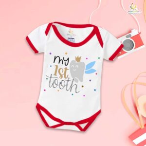 My 1st Tooth Baby Romper – “My First Tooth” Bodysuit with Star Print | Baby Milestone Outfit for Boys & Girls – Babywish