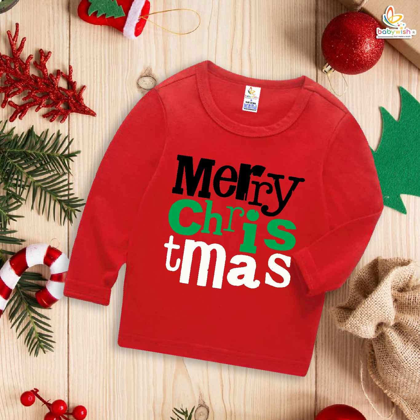 My First Christmas T-Shirt | Merry Christmas Print Baby T-Shirt for Boys & Girls | Festive Full Sleeve Christmas Tee – Babywish