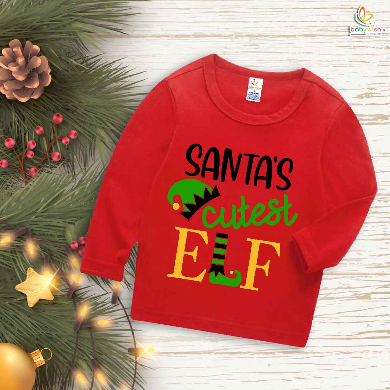 My First Christmas T-Shirt | Santa’s Cutest Elf Print Full Sleeve Baby Tee | Adorable Holiday Outfit for Boys & Girls – Babywish