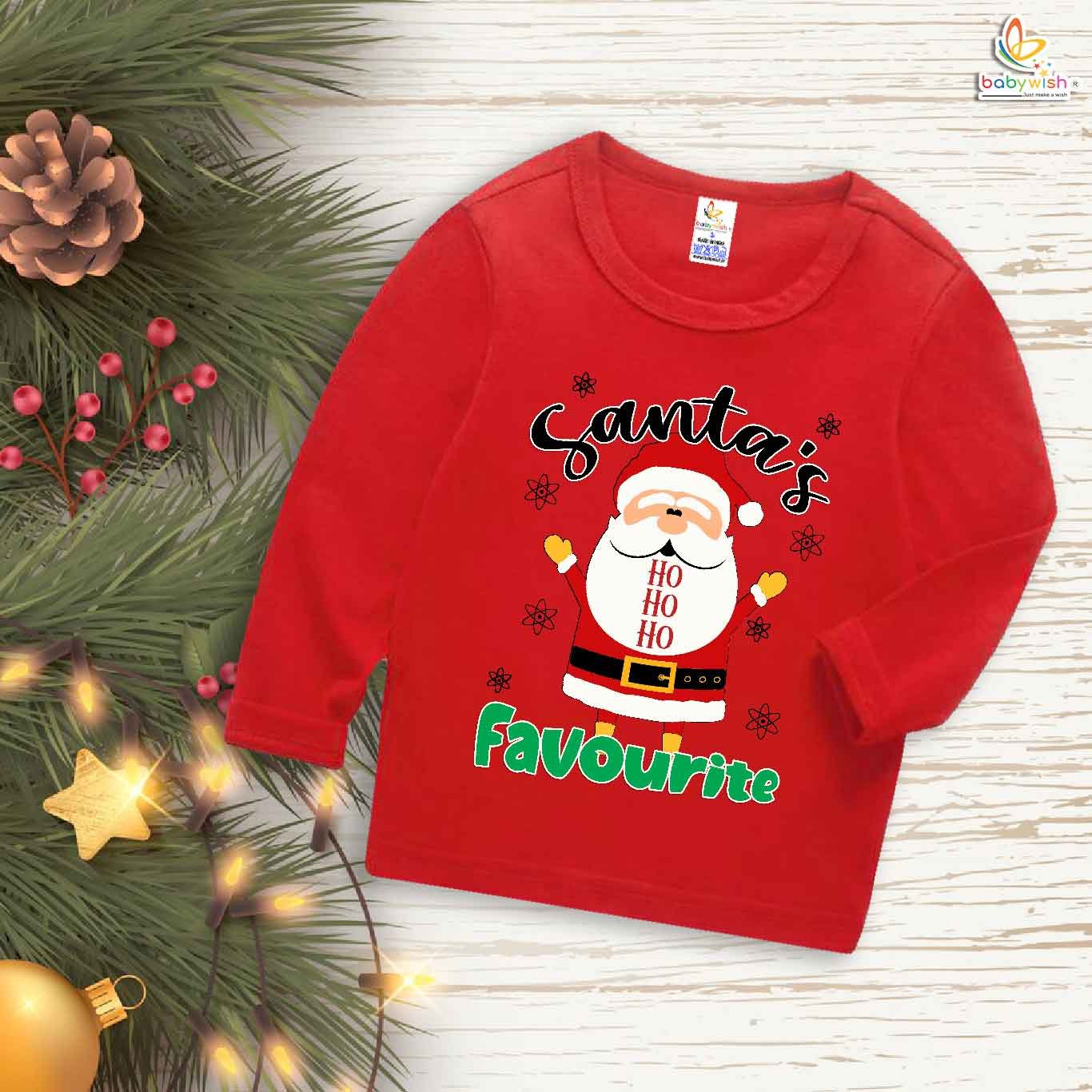 My First Christmas T-Shirt | Santa’s Favourite HO HO HO Print Full Sleeve Baby Tee | Cute Holiday Outfit for Boys & Girls – Babywish