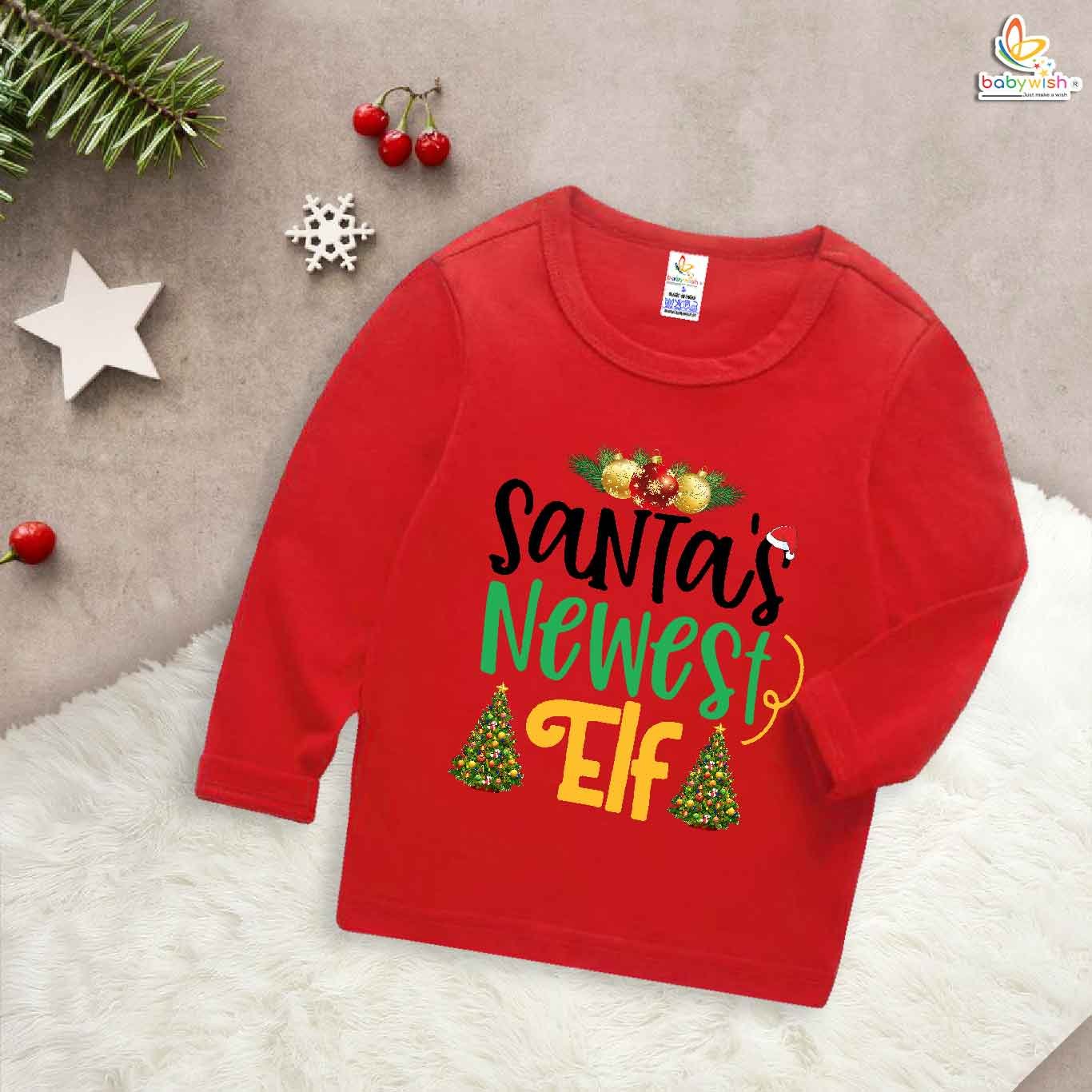 My First Christmas T-Shirt | Santa’s Newest Elf Print Full Sleeve Baby Tee for Boys & Girls | Cute Holiday Outfit – Babywish