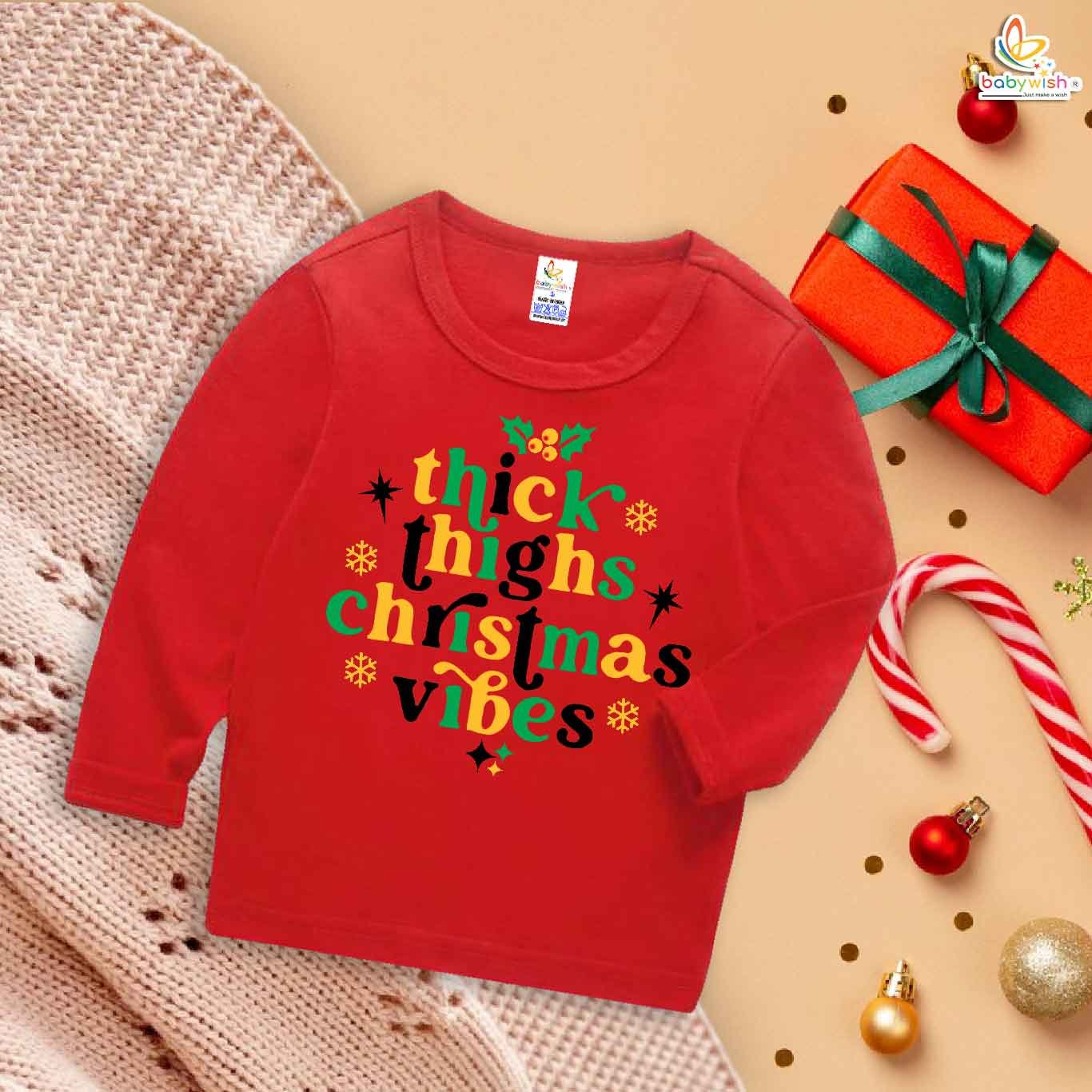 My First Christmas T-Shirt | Thick Thighs Christmas Vibes Full Sleeve Baby Tee | Festive Holiday Outfit for Baby Boys & Girls – Babywish