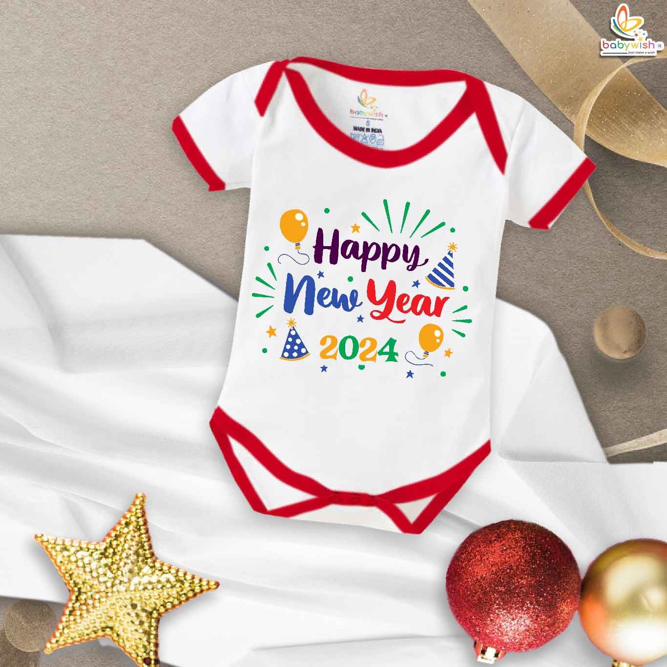 My First Happy New Year Baby Romper Holiday Onesies – Soft Cotton Unisex Bodysuit for Infant Boys & Girls | Cute Festive Outfit for Party – Babywish