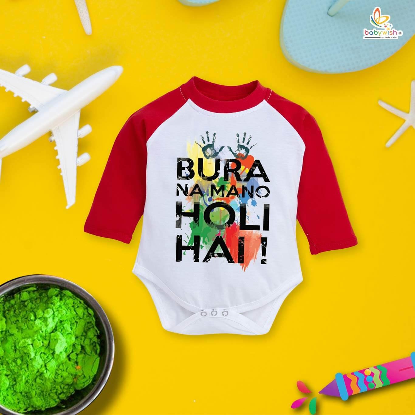 My First Holi Full Sleeve Romper – "Bura Na Mano Holi Hai" Baby Bodysuit for Boys & Girls – Babywish